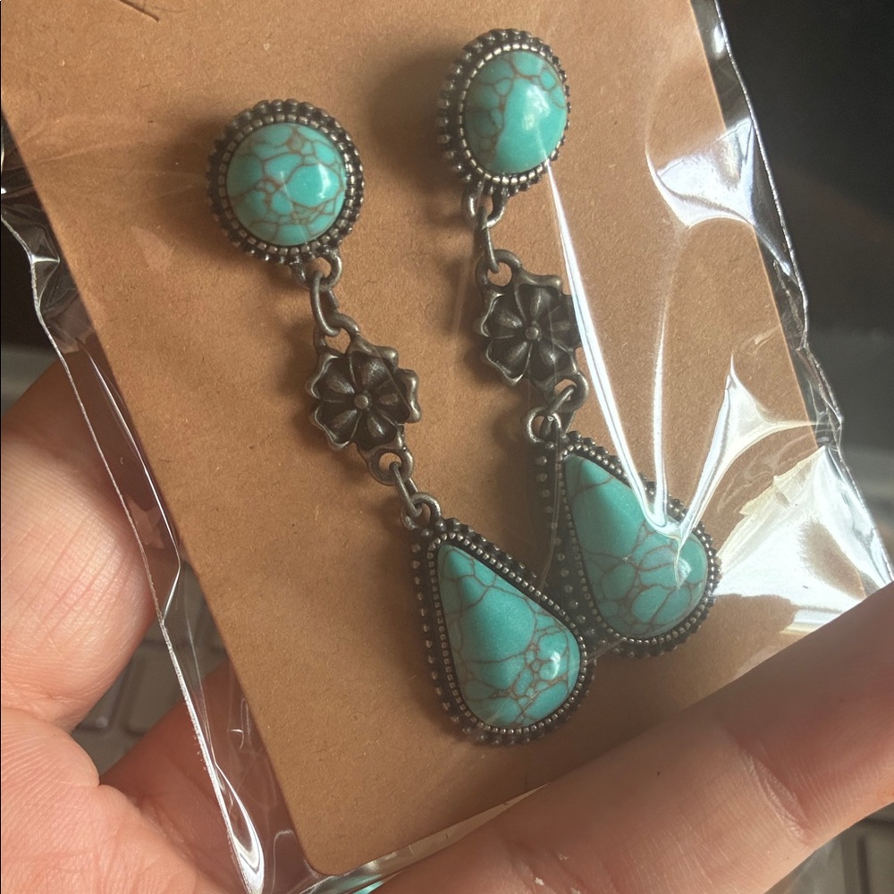Turquoise Dangle Earrings - Picture 2 of 2